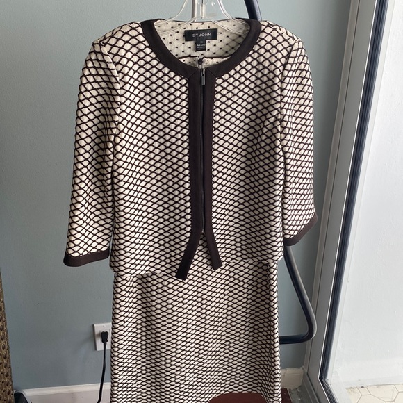 St. John suit black & white/cream dress & jacket set - Picture 1 of 7
